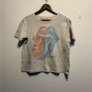 Rolling Stones White Graphic Tee Size S Fits M Red Blue Logo Tie Dye Cotton Top